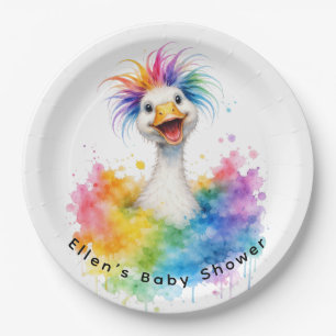 One Silly Goose Rainbow Baby Shower Paper Plate