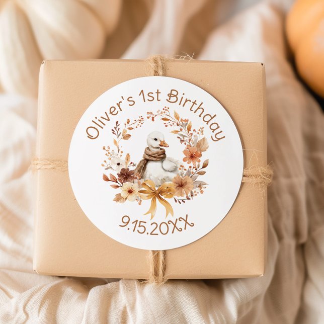 One Silly Goose Rustic Fall Boy Birthday Classic Round Sticker (Creator Uploaded)