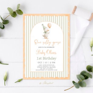 One Silly Goose Sage 1st Birthday Invitation