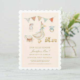 One Silly Goose Scalloped First Birthday Invitation