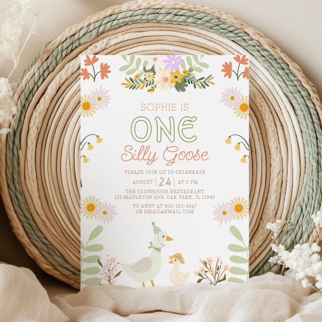 One Silly Goose Spring Floral 1st Birthday Invitation (Creator Uploaded)