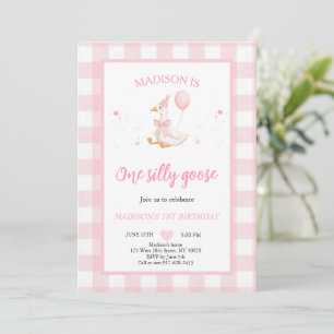 One Silly Goose Spring Pink Daisy First Birthday Invitation