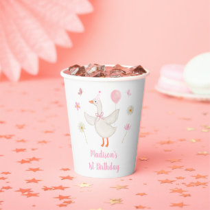 One Silly Goose Spring Pink Daisy First Birthday Paper Cups