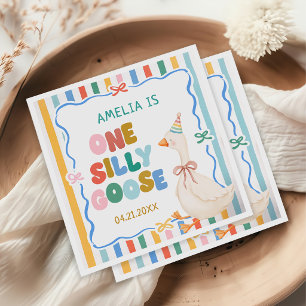 One Silly Goose Striped Birthday Napkin