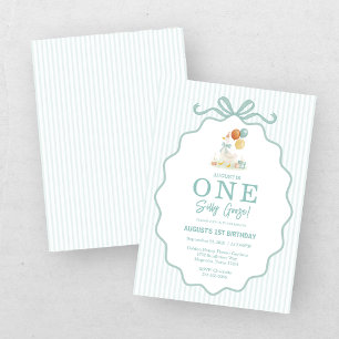 One Silly Goose Teal Blue Boys 1st Birthday Invitation