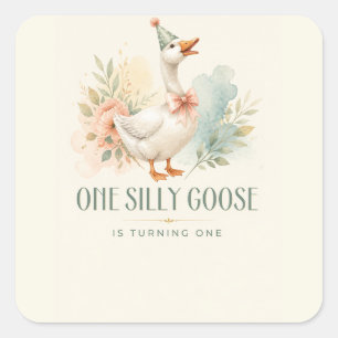 One Silly Goose Watercolor Birthday Favour Sticker