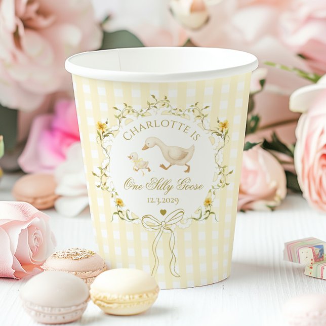 One Silly Goose Whimsical Bow 1st Birthday Paper Cups (Creator Uploaded)