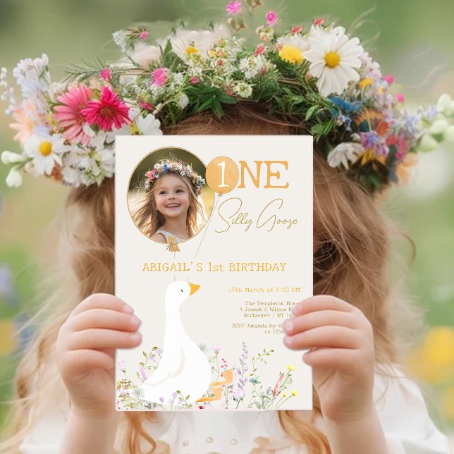 One Silly Goose Wildflower 1st Birthday Photo Invitation (Creator Uploaded)