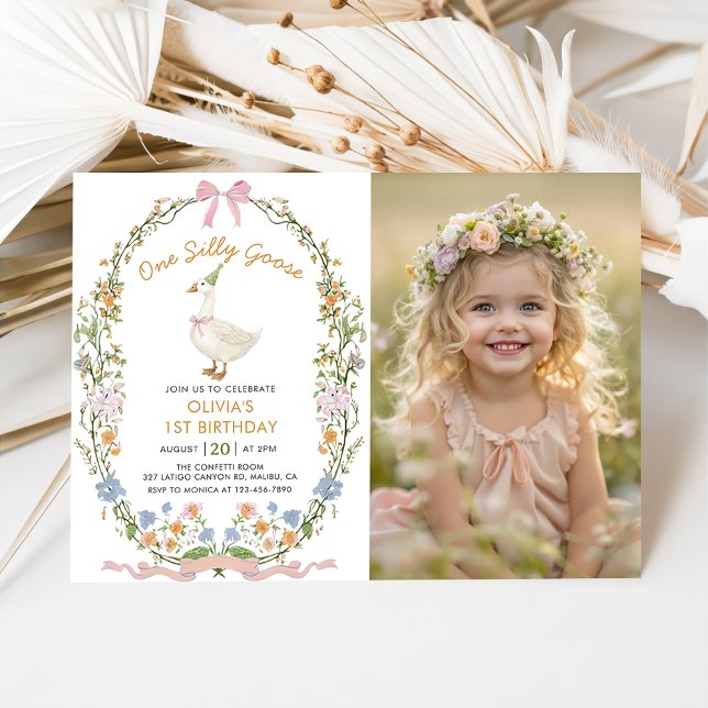 One Silly Goose Wildflower 1st Birthday Photo Invitation (Creator Uploaded)