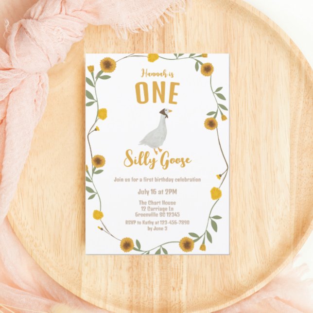 One Silly Goose Yellow Wildflower Birthday Invitation (Creator Uploaded)
