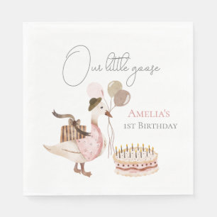 One Silly Vintage Birthday Goose Watercolor Napkin