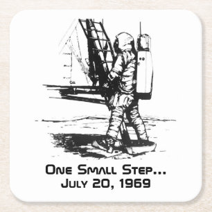 One Small Step Apollo 11 Moon Landing Square Paper Coaster