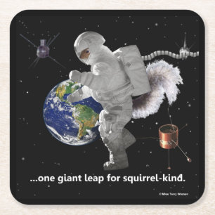 One Small Step for Squirrel Kind Square Paper Coaster