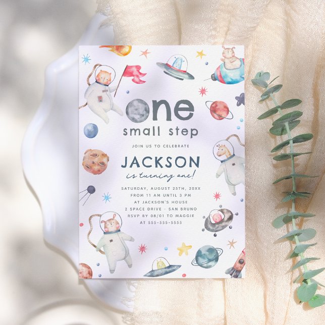 One Small Step | Space Animals 1st Birthday Party Invitation (Creator Uploaded)