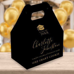 One Smart Cookie Black And Gold Graduation Party Favour Box