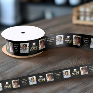 One Smart Cookie - Black Gold - Graduation 2 Photo Satin Ribbon