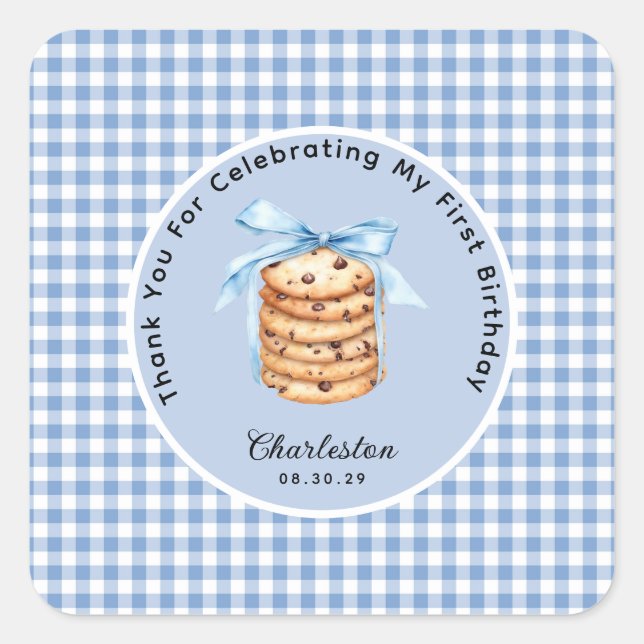 One Smart Cookie Boys  First Birthday Thank You  Square Sticker (Front)