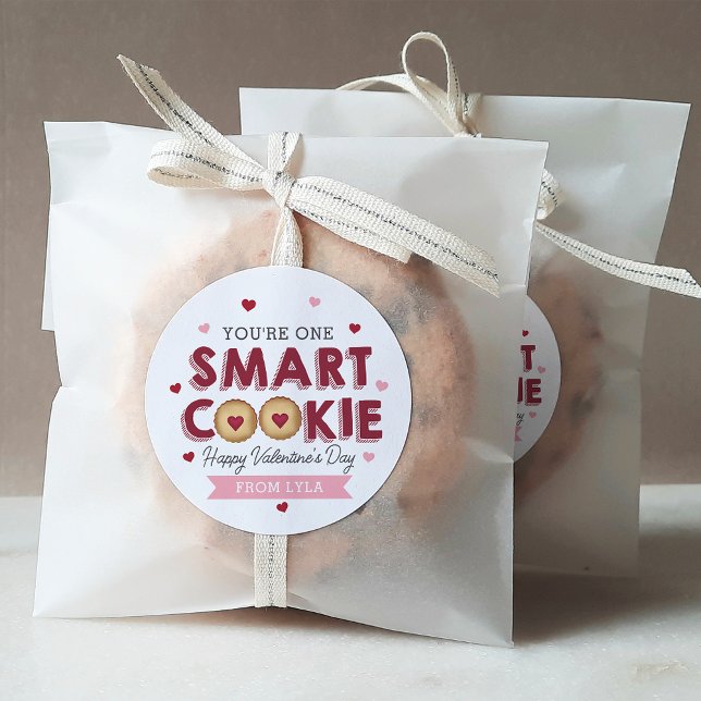 One Smart Cookie Classroom Valentines Day Classic Round Sticker (Creator Uploaded)