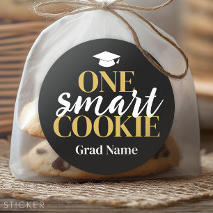 One Smart Cookie - Grad Name and Cap - Black Gold Classic Round Sticker
