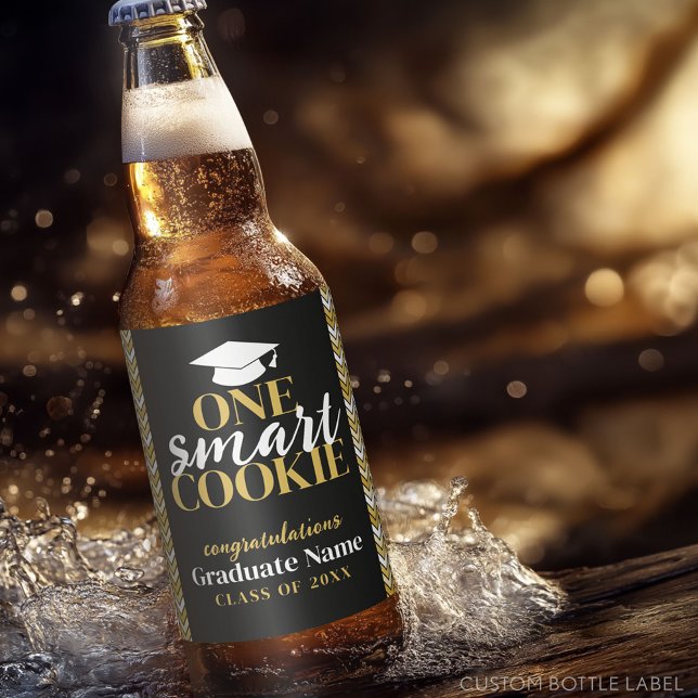 One Smart Cookie - Modern Black Gold Graduation Beer Bottle Label (Custom Beer Bottle Label with a Graduation Design)