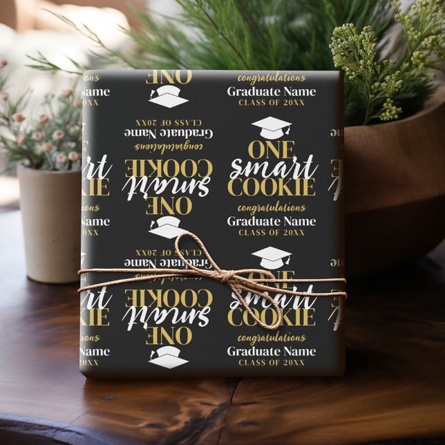 One Smart Cookie - Modern Black Gold Graduation Wrapping Paper (Custom Graduation Wrapping Paper)