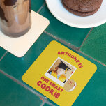 One Smart Cookie Personalised Graduation Party Square Paper Coaster<br><div class="desc">Create custom party supplies to celebrate your smart cookie. These fun paper coasters are perfect for graduation parties. They feature the slogan "ONE SMART COOKIE" along with an illustration of a studious looking vanilla sandwich cream cookie wearing some red glasses along with your custom name and photo. Red lettering stands...</div>