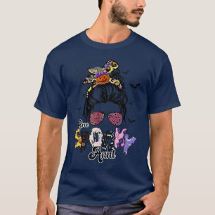 One Spooky Aunt Halloween Messy Bun Leopard LOver T-Shirt