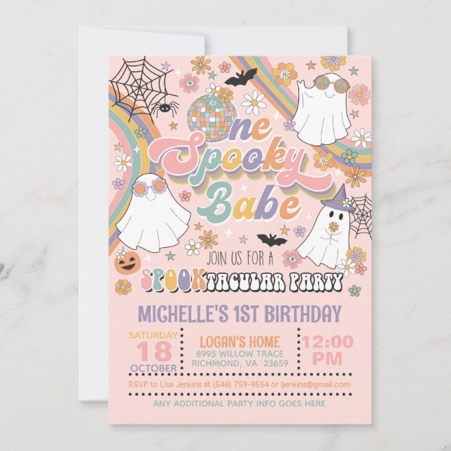 One Spooky Babe Birthday Invitation - Girl (Pink) (Front)