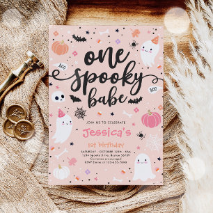 One Spooky Babe Cute Halloween Ghost 1st Birthday Invitation