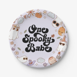 One Spooky Babe Groovy Halloween 1st Birthday Paper Plate