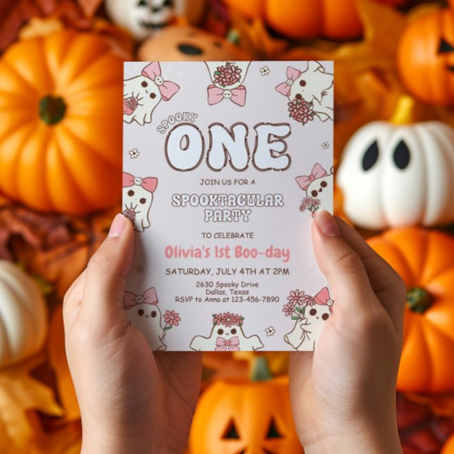 One Spooky Babe Retro Halloween First Birthday Invitation (Creator Uploaded)