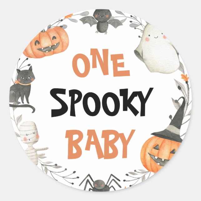 One Spooky Baby Cute Halloween Ghost Birthday Classic Round Sticker (Front)