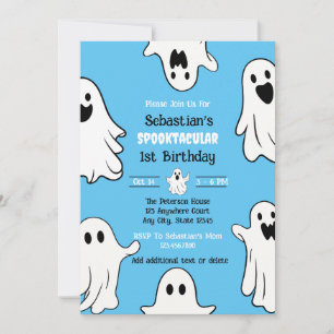 One Spooky Birthday Blue Ghost Invitation