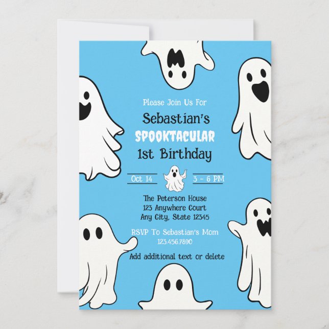 One Spooky Birthday Blue Ghost Invitation (Front)
