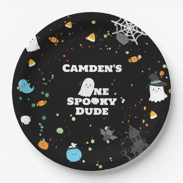 One Spooky Dude Birthday  Paper Plate (Front)