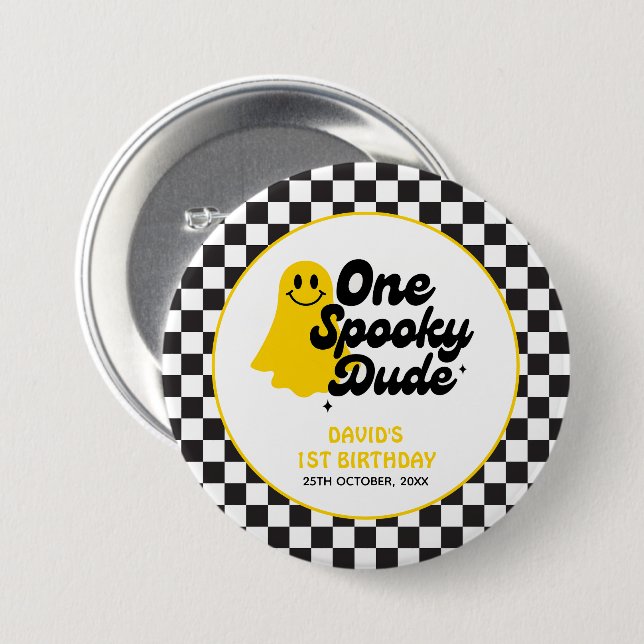 One Spooky Dude Groovy Halloween First Birthday 7.5 Cm Round Badge (Front & Back)