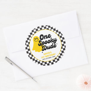 One Spooky Dude Groovy Halloween First Birthday Classic Round Sticker