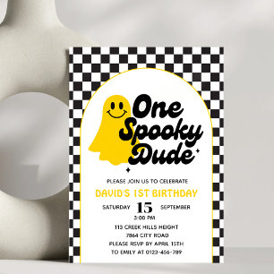 One Spooky Dude Groovy Halloween First Birthday Invitation
