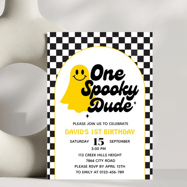 One Spooky Dude Groovy Halloween First Birthday Invitation (Creator Uploaded)