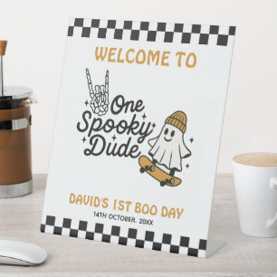 One Spooky Dude Halloween Birthday Pedestal Sign