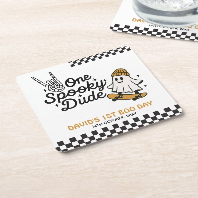 One Spooky Dude Halloween Birthday  Square Paper Coaster (Angled)