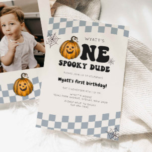 One Spooky Dude Pumpkin Hallowen 1st Birthday Invitation