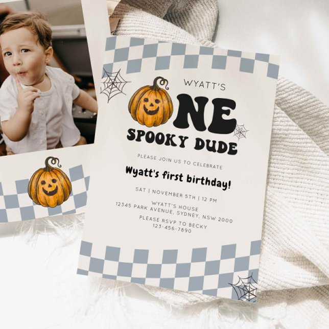 One Spooky Dude Pumpkin Hallowen 1st Birthday Invitation (Creator Uploaded)