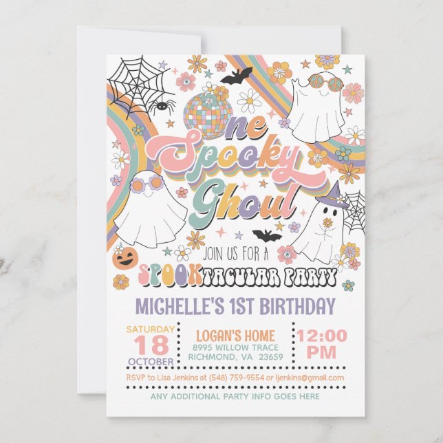One Spooky Ghoul Birthday Invitation - Girl/White (Front)