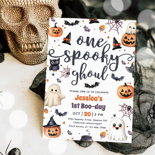 One Spooky Ghoul Cute Halloween Ghost 1st Birthday Invitation