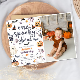 One Spooky Ghoul Cute Halloween Ghost 1st Birthday Invitation