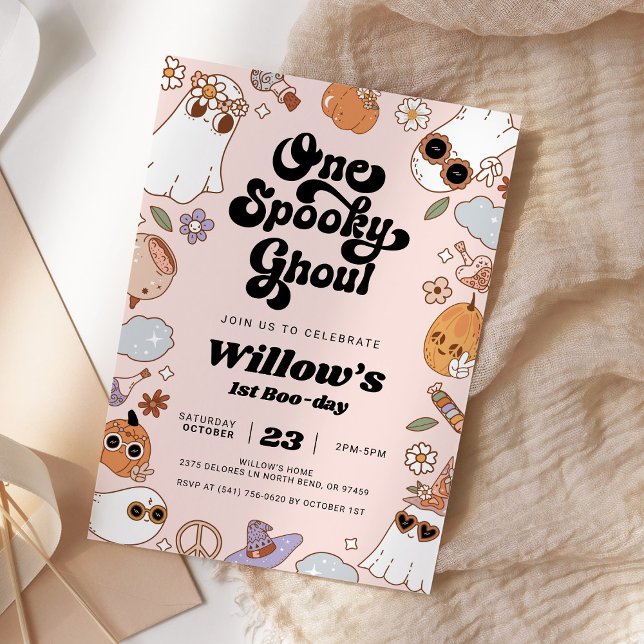 One Spooky Ghoul Groovy Halloween 1st Birthday Invitation (Creator Uploaded)