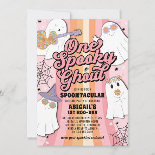 One Spooky Ghoul Pink Halloween Girl 1st Birthday Invitation