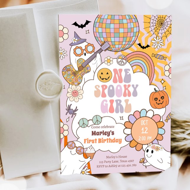 One Spooky Girl Retro Halloween First Birthday Invitation (Creator Uploaded)