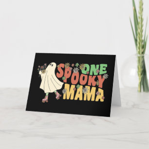 One Spooky Mama Groovy Ghost With Vintage Flowers  Holiday Card